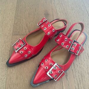 Stylish Red Buckle Slingback Shoes